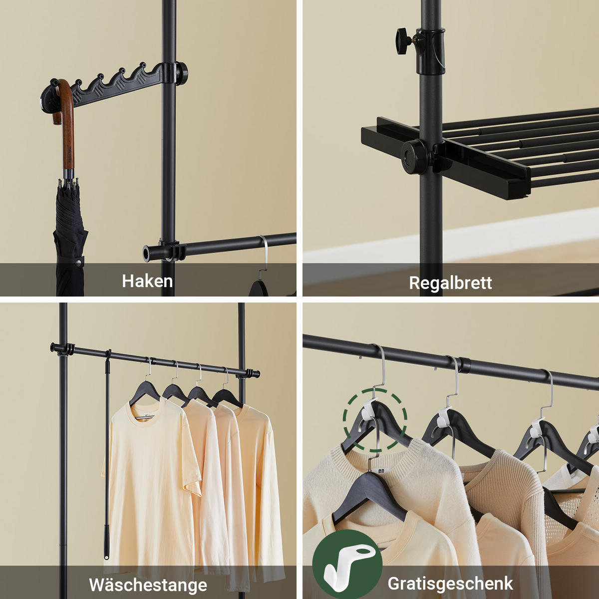 TELESKOP KLEIDERSTÄNDER Schwarz - Schwarz, Kunststoff (198/285/1cm) - SoBuy