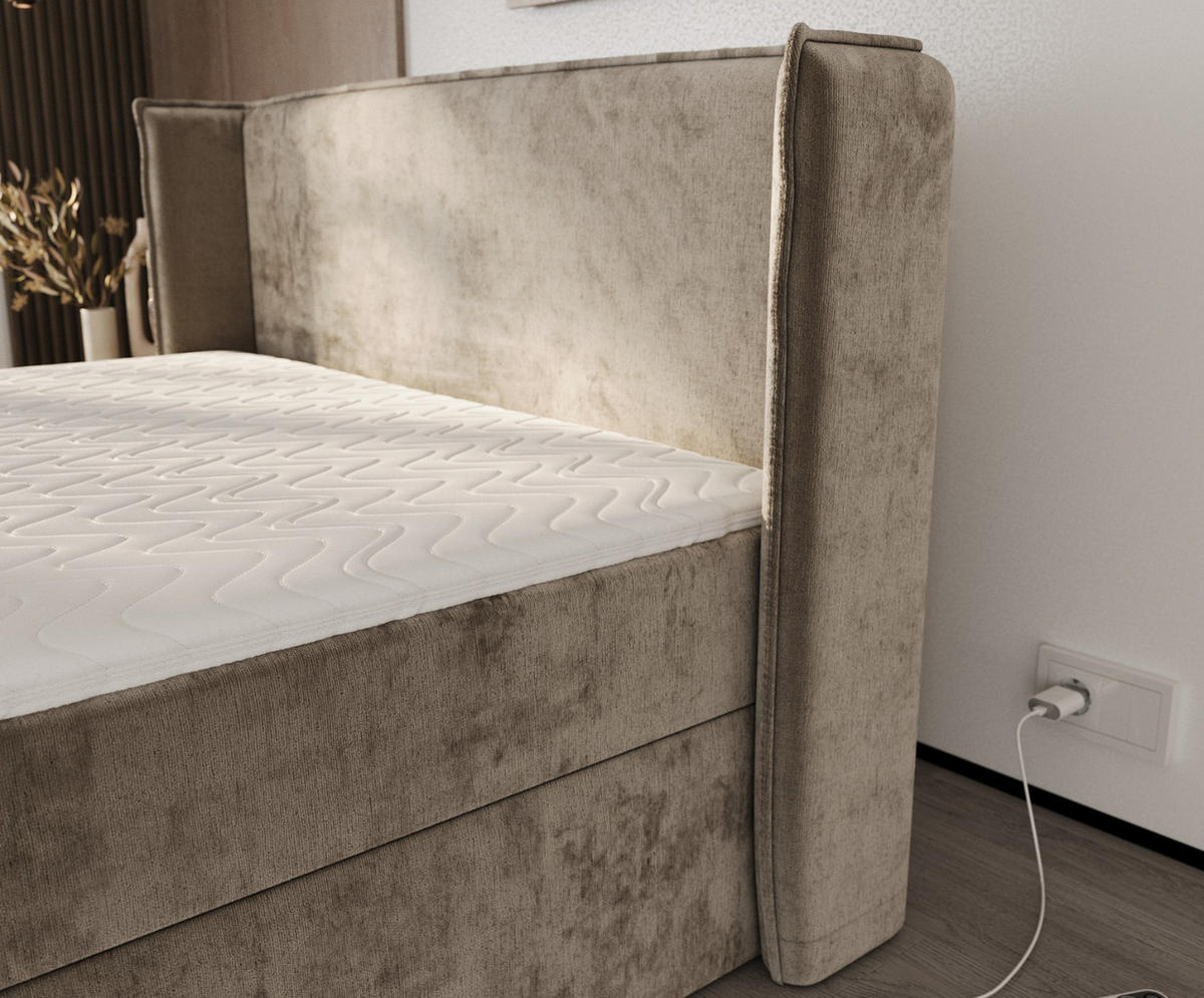 BOXBETT Viva 180/200 cm Beige im Lotta Stoff - Beige/Schwarz, Holz/Holzwerkstoff (180/200cm) - AltaBeds