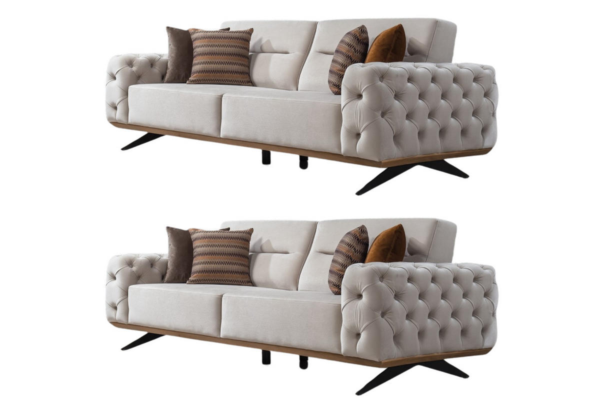 SITZGARNITUR Cuba Creme Stellvariante:3+3 - Creme, Holz (230/85/100cm) - Villa Möbel