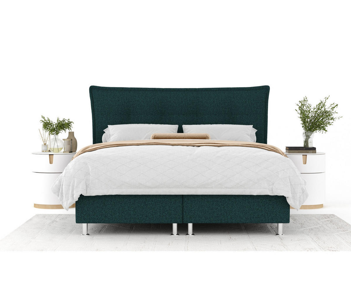 BOXSPRINGBETT Minori Grün 160/200 cm mit Latex-Topper - Silberfarben/Grün, Holz/Holzwerkstoff (160/200cm) - Maison de Reve