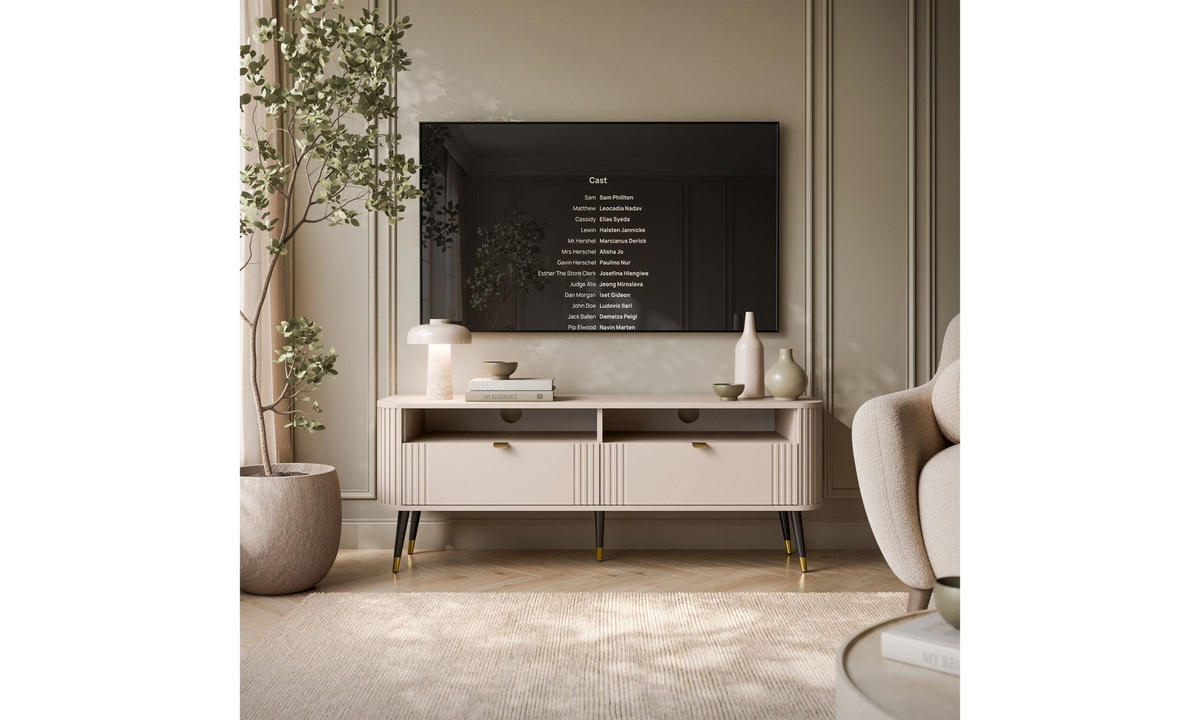 TV-SCHRANK YVETTE 138/40/53 cm Kaschmir 2 Schubladen - Kaschmir/Goldfarben, Holzwerkstoff/Metall (138/53/40cm) - Lookway