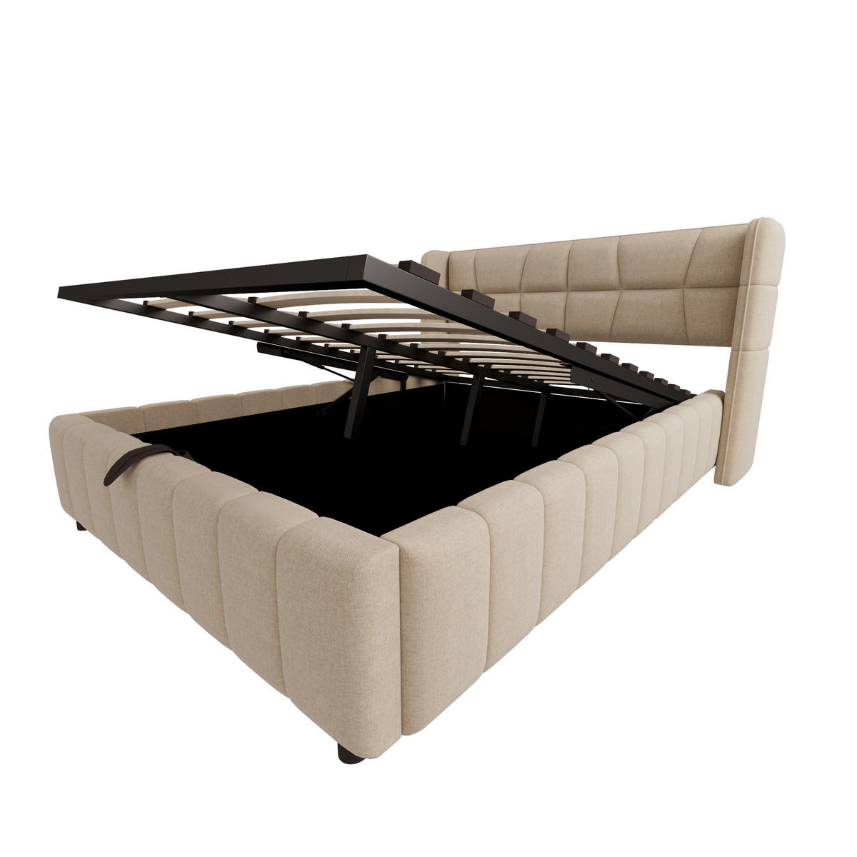 BOXBETT 140/200cm mit Stauraum & Lattenrost, Leinen, Beige - Beige, Leder/Holz (140/200cm) - LVHOM