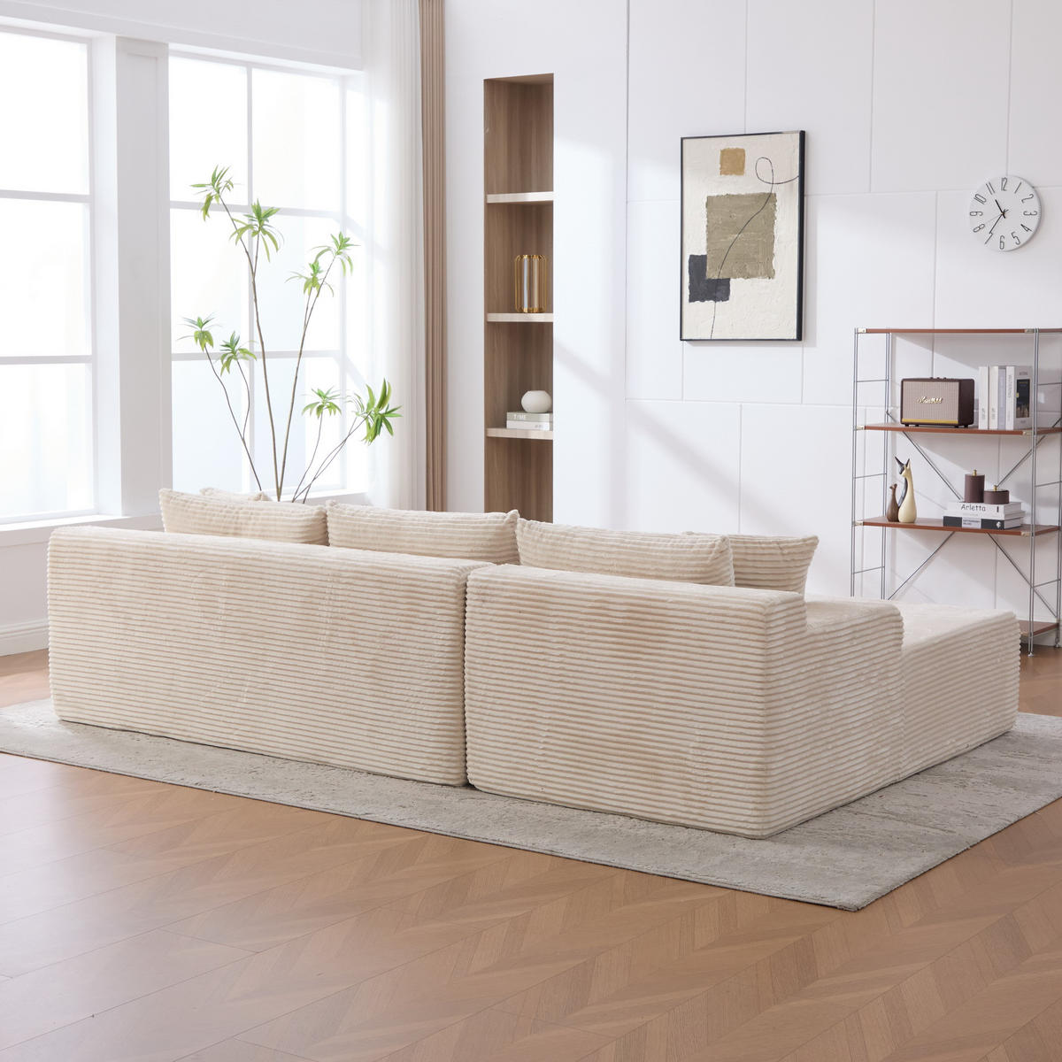ECKSOFA 272/174/74.5 cm Elfenbein mit 30D hochelastischem Schaumstoff und rutschfestem Boden - Ecru, Textil (174/74.5/272cm) - Oxeza
