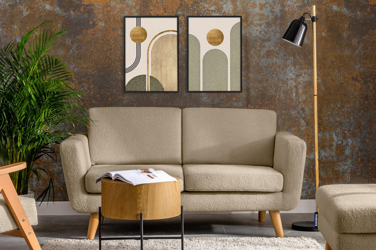 SOFA TAGIO mit Armlehnen, Beige - Beige/Braun, Buchenholz/Textil (153/80/84cm) - KONSIMO®