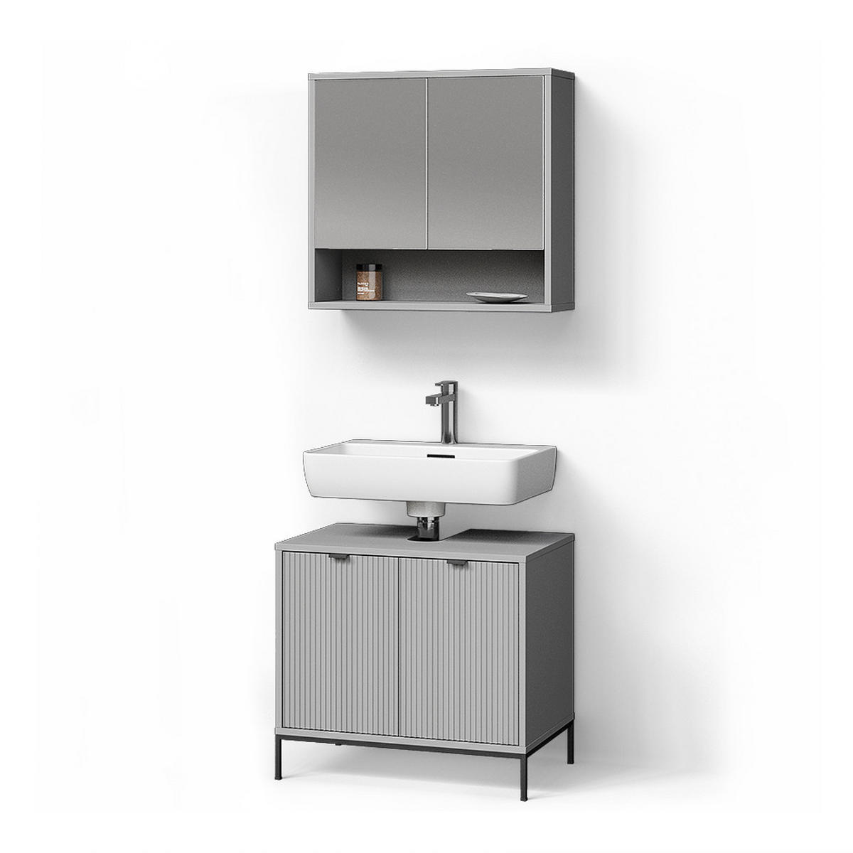 BADMÖBEL-SET ATERNO Grau 2 Teile - Grau, Holzwerkstoff (70/63/45cm) - Livinity®