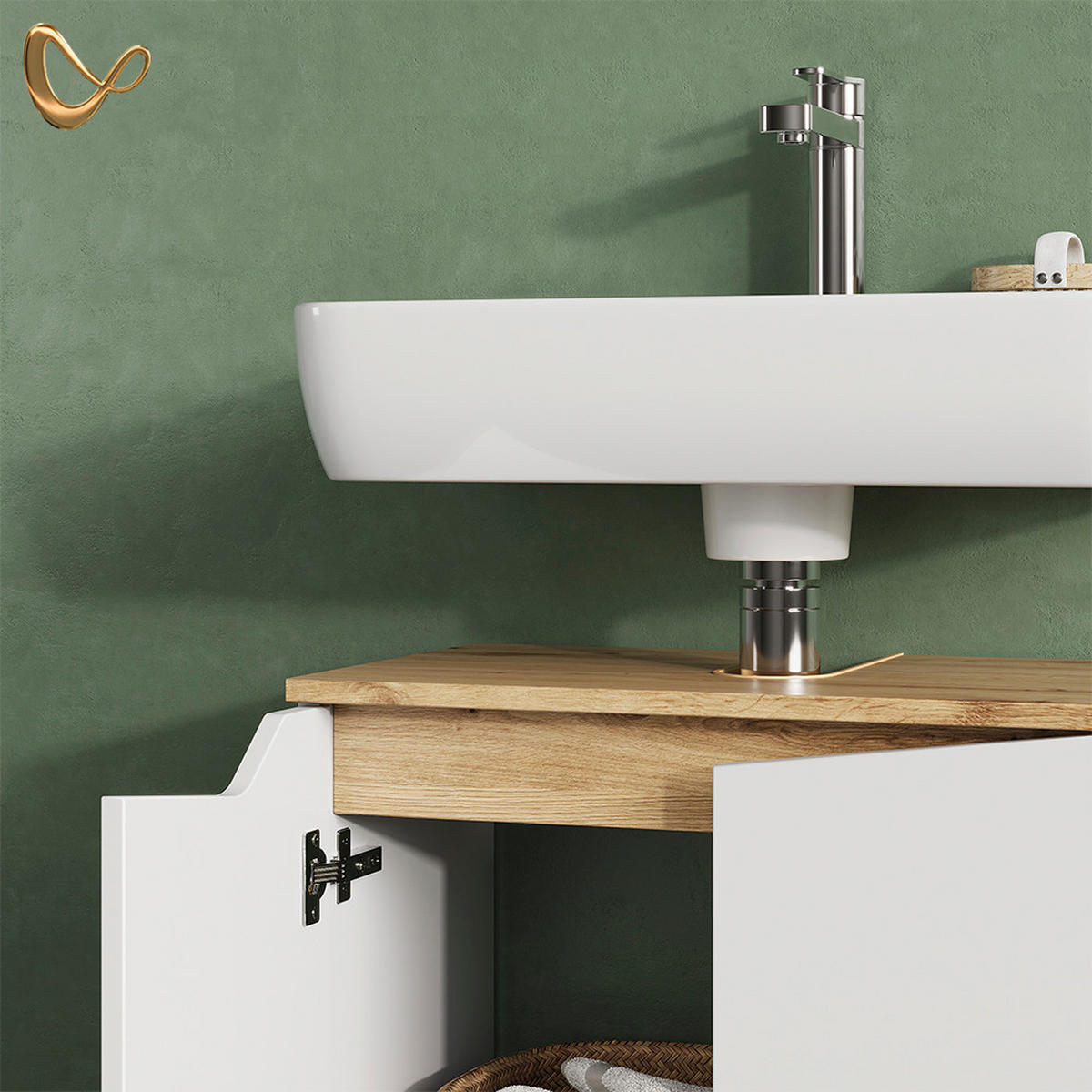 BADMÖBEL-SET Timavo Weiß 2 Teile - Weiß/Eiche Artisan, Holzwerkstoff (60/57/35cm) - Livinity®