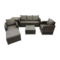 GARTENMÖBELGARNITUR mit KISSEN Polyrattan Dunkelgrau 6-Sitzer - Dunkelgrau/Grau, Glas/Kunststoff - Fimous