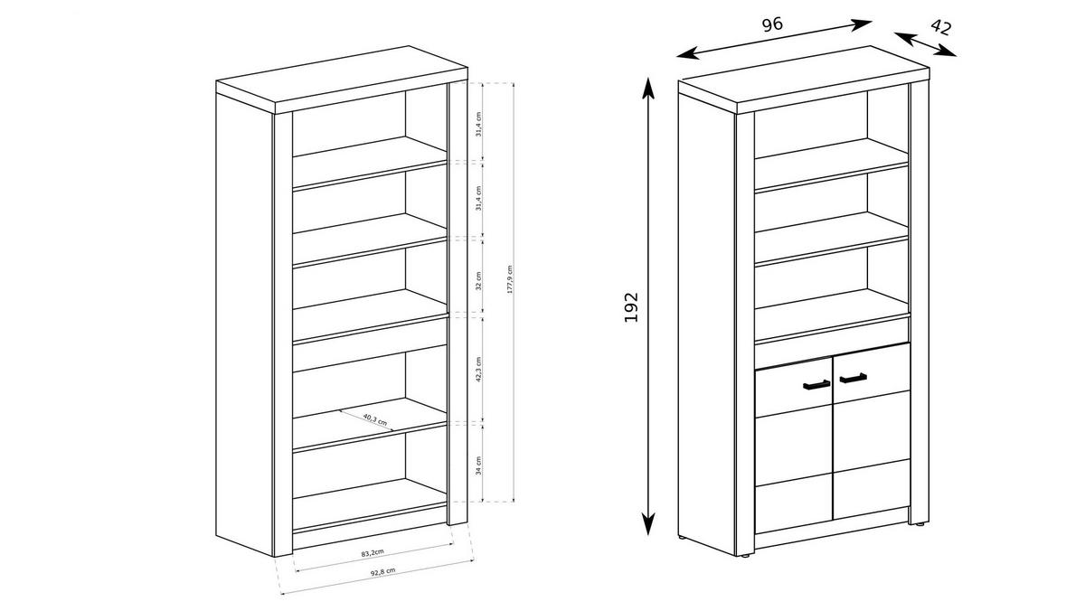 BÜCHERREGALE ZERI 96 / 192 / 42 cm Eiche Bianco - Eiche Bianco, Holzwerkstoff (96/192/42cm) - MASSENO