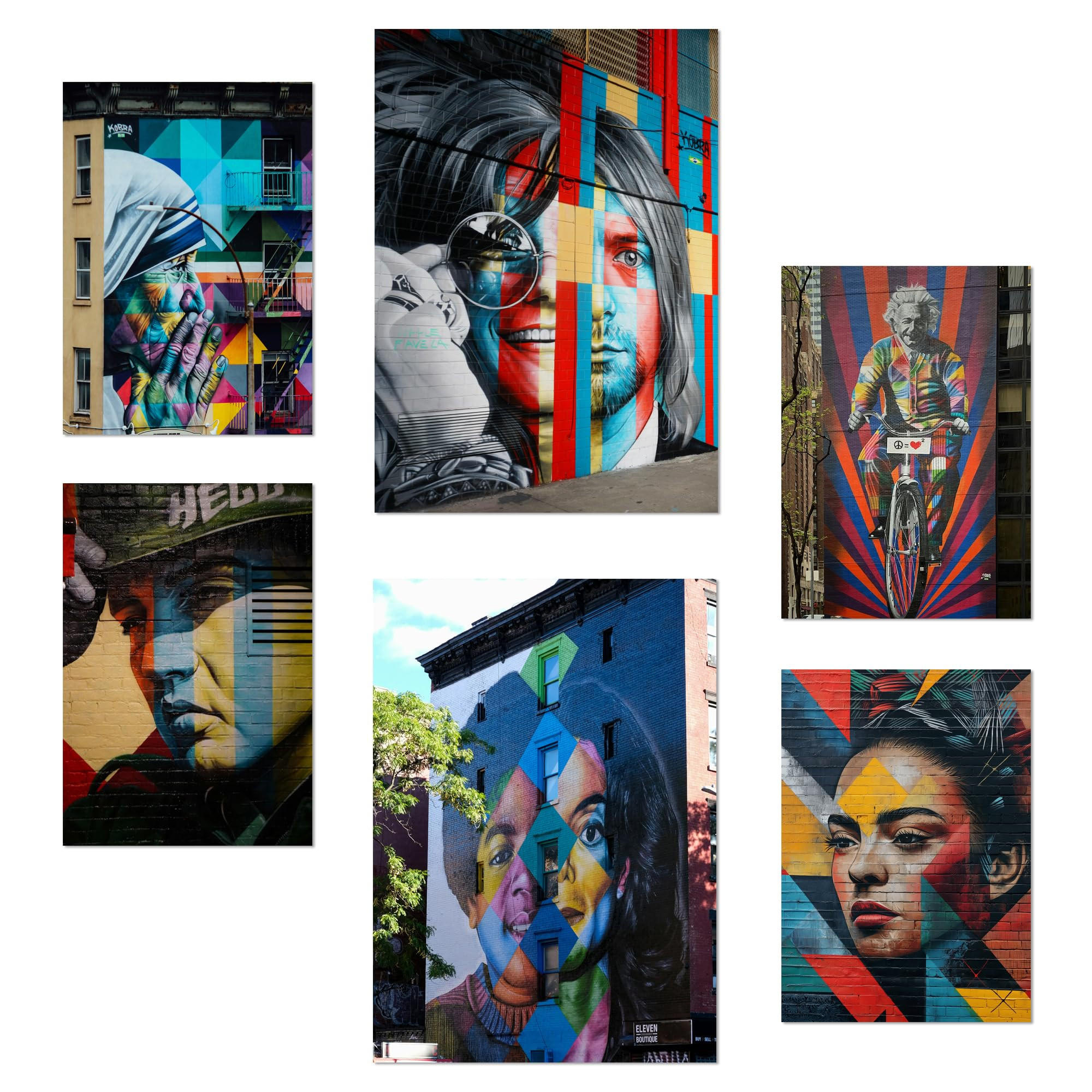 POSTER Set Mit 6 Graffiti Straßenkunst Nirvana Jopplin Frida Presley A3 & A4 Rahmenlos - Klar, Papier (29/3cm) - Nacnic