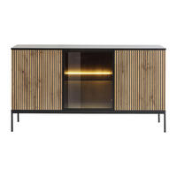 SIDEBOARD - 153.4 cm x 39 cm - Holz, Platte, Glas - Schwarz, Naturfarben Hell - OVILA - Schwarz/Naturfarben, Glas/Holz (153.4/83.2/39cm) - Vente-Unique