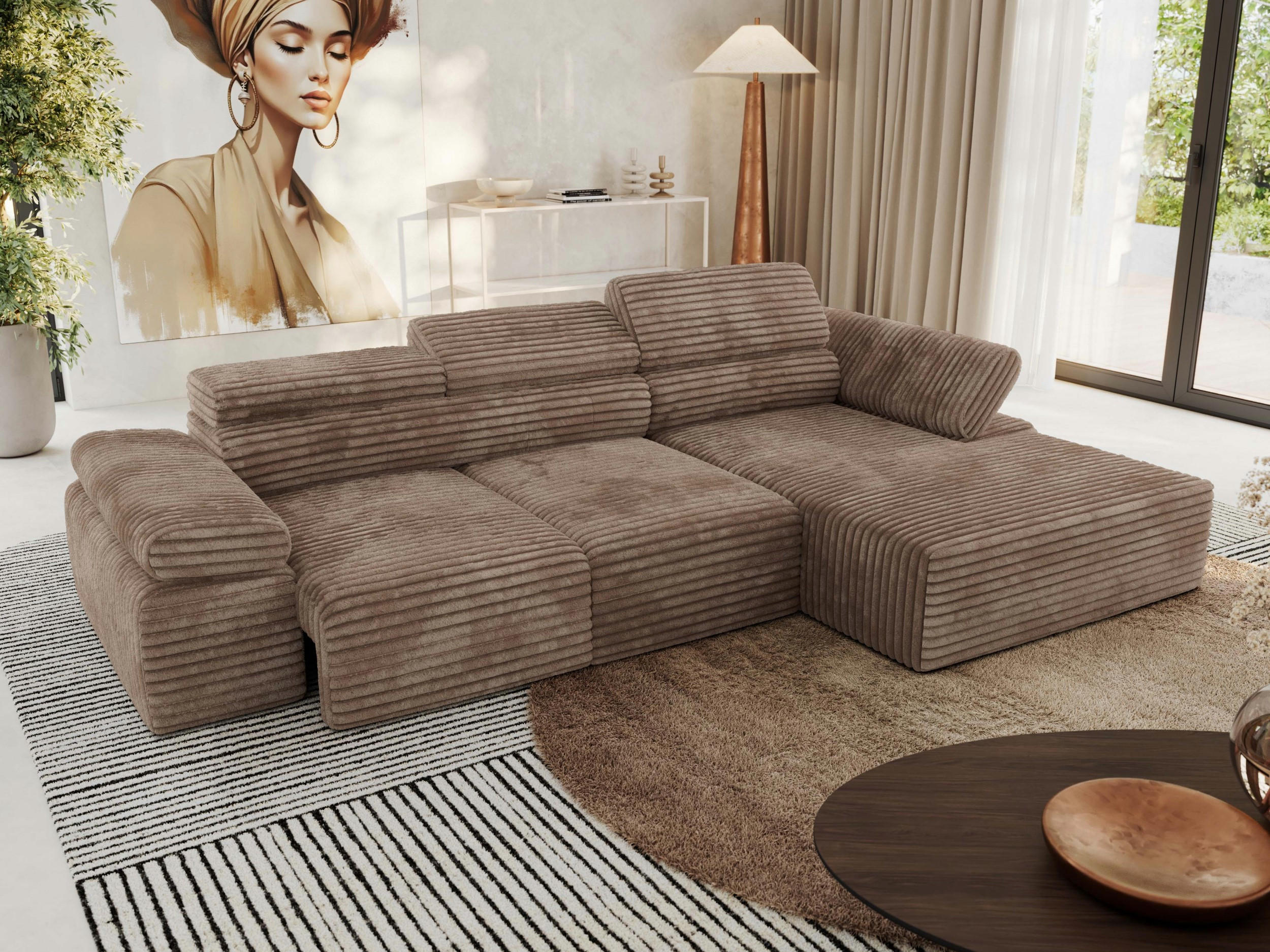 ECKSOFA RILASSO L Braun Cord - rechts - Schwarz/Braun, Kunststoff/Textil (174/296cm) - MKS