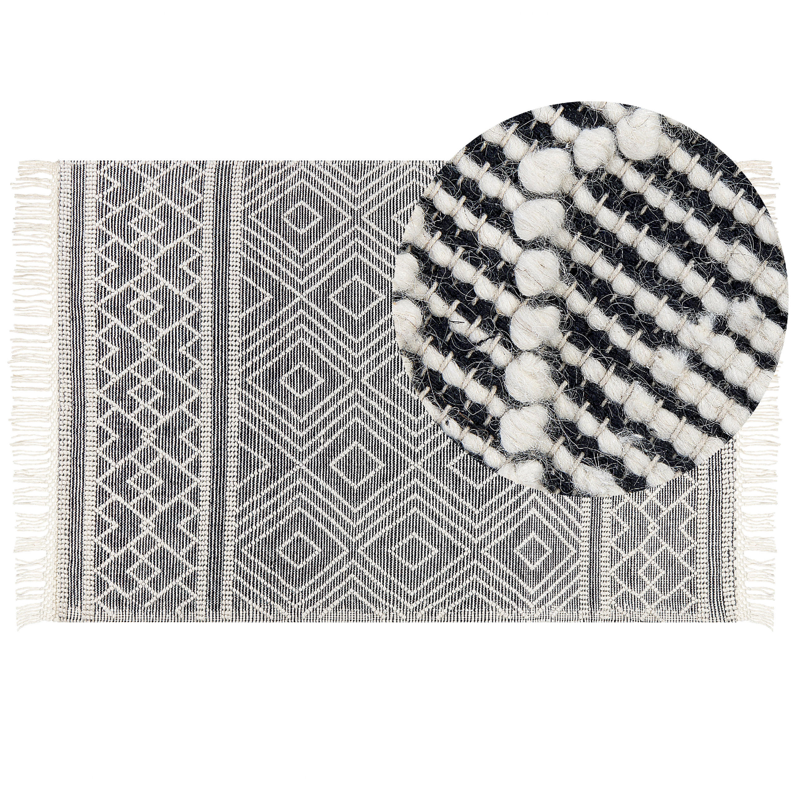 KURZFLOR-TEPPICH Savuca 230/160 cm - Schwarz/Weiß, Textil (160/230cm) - Beliani