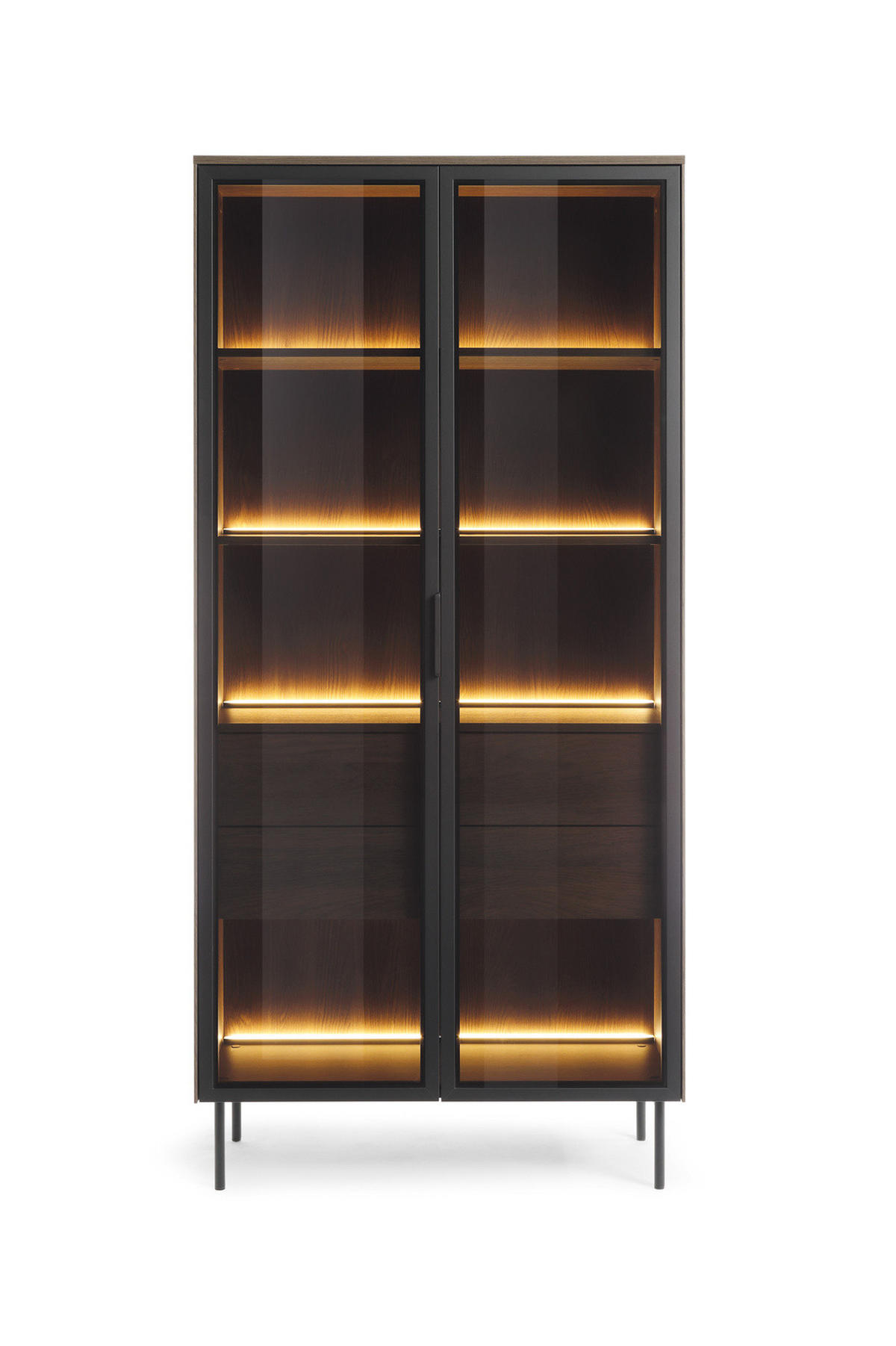 HOCHVITRINE LUMI 92 cm Eiche Dunin - mit Braunglas und LED-Beleuchtung - Eichefarben/Schwarz, Holz/Holzwerkstoff (92/195/39cm) - Ravio