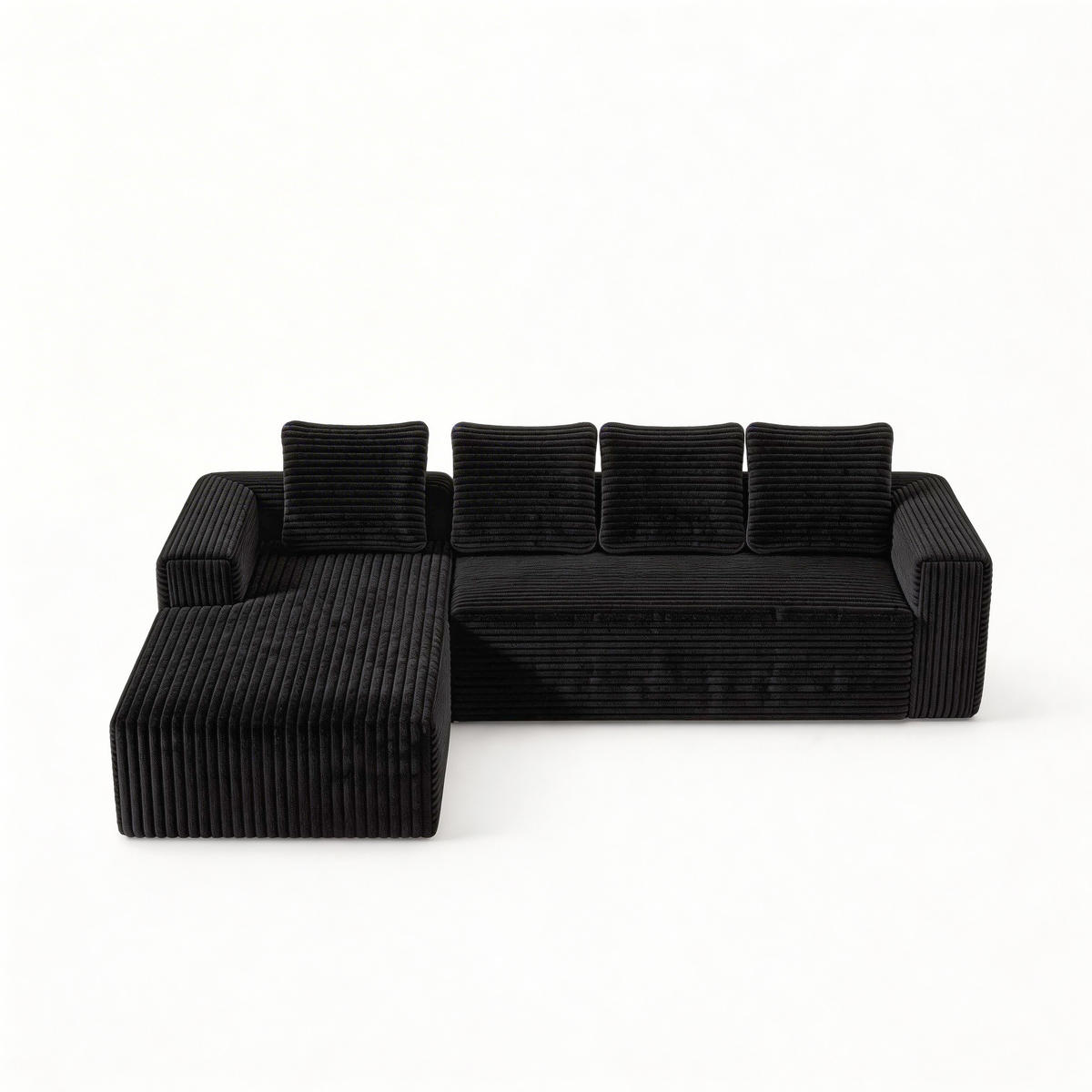 ECKSOFA Cloud L-Form mit rechter Chaise, DE-42592, Schwarz - Schwarz, Textil (261/168cm) - ComfortXL