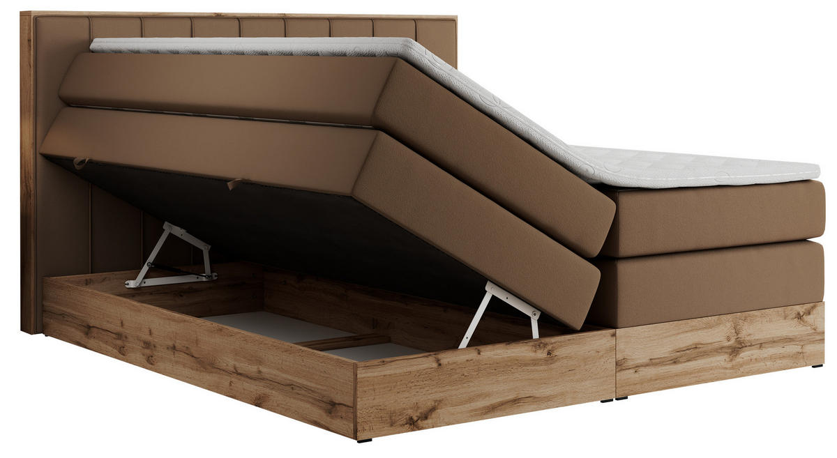 BOXSPRINGBETT BELLISSIMO KING 140/200 Braun Kunstleder - H3 - Braun, Holz/Textil (140/200cm) - MKS