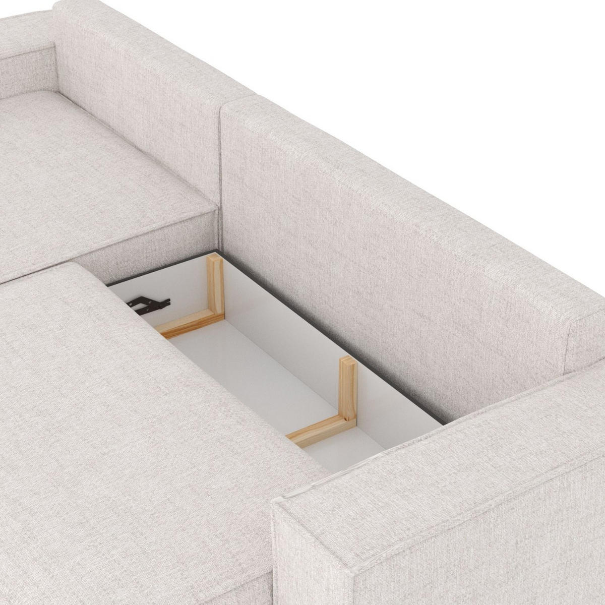 ECKSOFA TAURI mit Schlaffunktion Hellbeige im Neve Stoff - Sandfarben/Schwarz, Holz/Holzwerkstoff (294/185cm) - AltaBeds