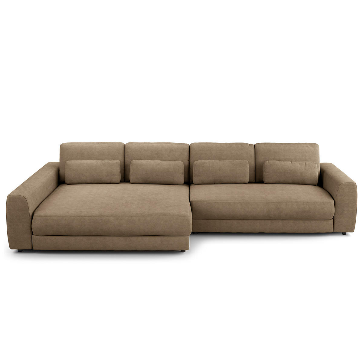 ECKSOFA mit XXL-Longchair - Taupe/Schwarz, Kunststoff/Textil (323/182cm) - home24