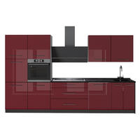 KÜCHENZEILE Fame-Line, Bordeaux Hochglanz/Anthrazit, 340 cm ohne Arbeitsplatte - Bordeaux/Anthrazit, Holzwerkstoff (340/206.8/51.6cm) - Vicco