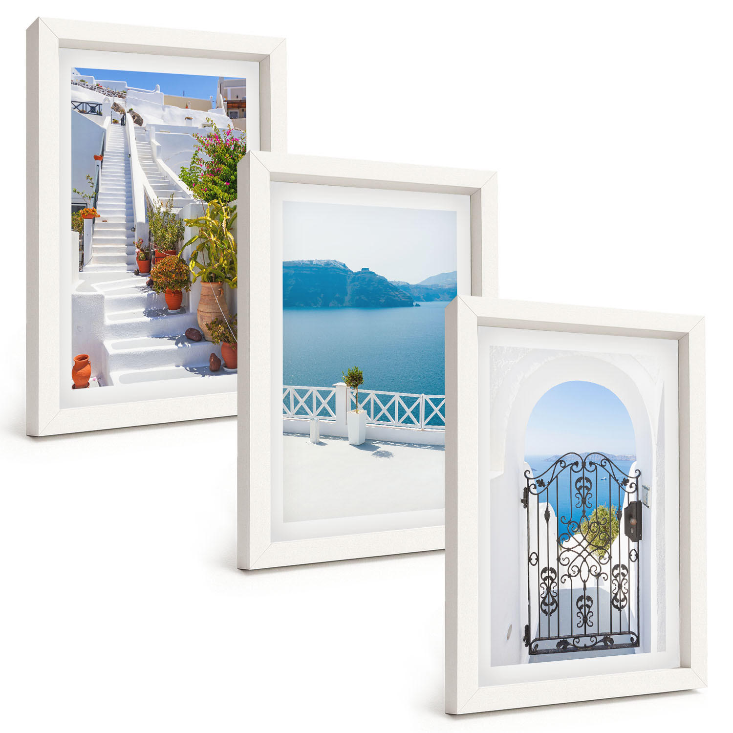 BILDER SET 3er Set - 20x30 cm Weißer Rahmen - Weiße Treppenpflanzen Seetor - Weiß, Kunststoff (20/30cm) - TULUP
