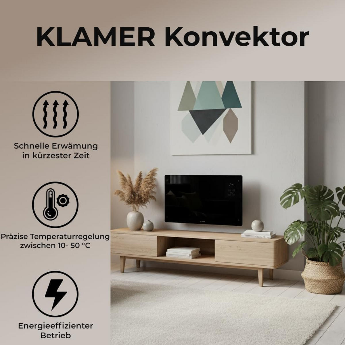 KONVEKTOR 2500 W WLAN Heizgerä - Schwarz, Kunststoff/Metall (25/55/85cm) - KLAMER