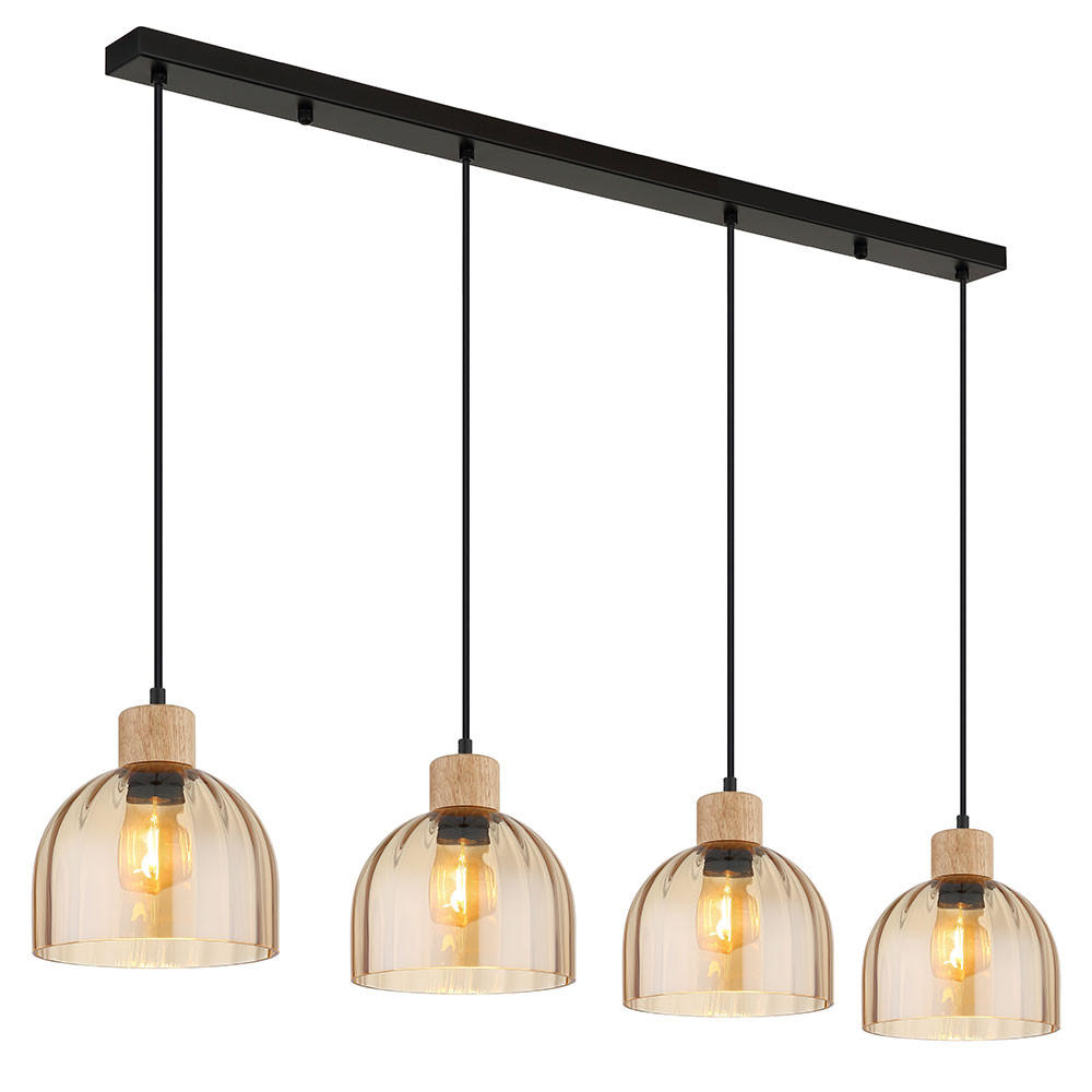 LED PENDELLEUCHTE SWANSON Metall, Schwarz matt, 4-flammig - Schwarz, Glas (113/20/120cm) - Globo Lighting