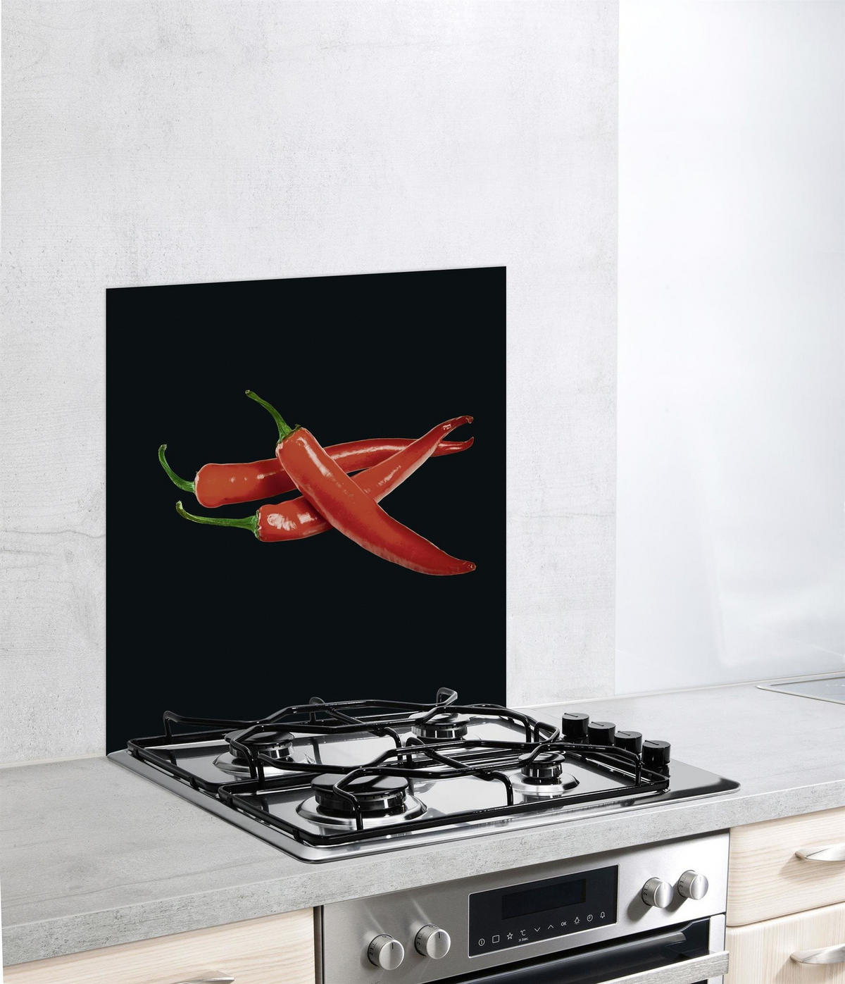 GLASKOCHFELD Hot Peperoni 70/60/0,4 cm - Schwarz, Glas (60/0.4/70cm) - Wenko