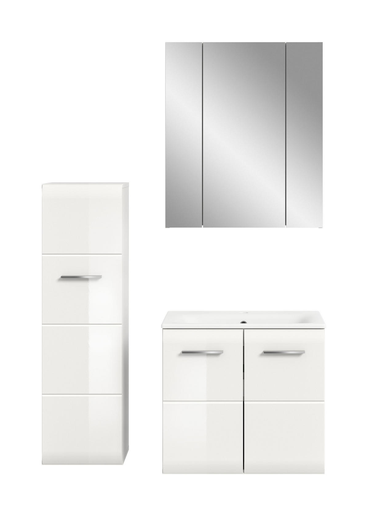 BADEZIMMER 3 tlg. Alba Bad in weiß und weiß hochglanz B/H/T: 105x185x46 cm - Weiß, Holz (105/185/46cm)
