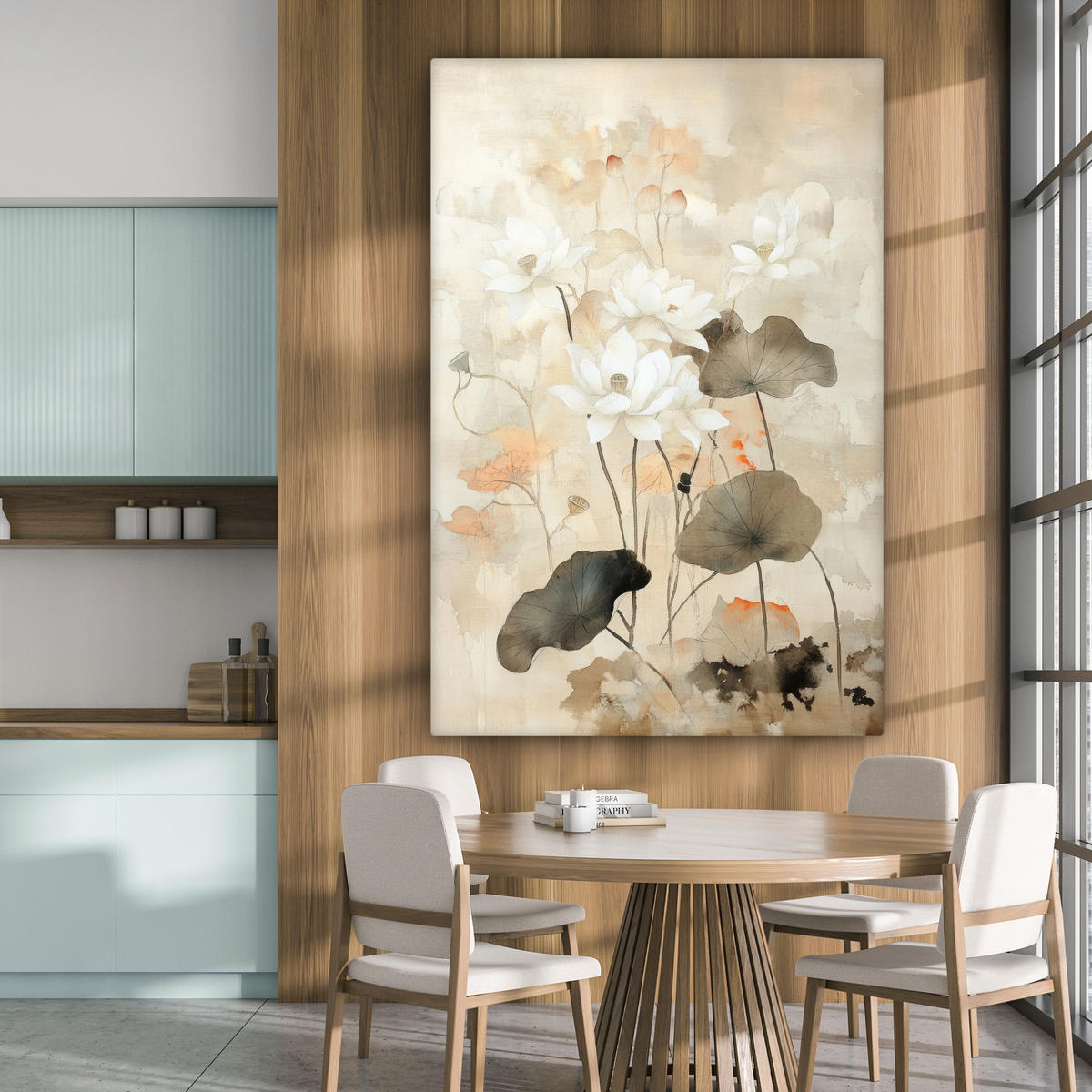 SLIKA NA PLATNU Cvetje 90x140 cm - peščene barve, tekstil (90/140cm) - MuchoWow
