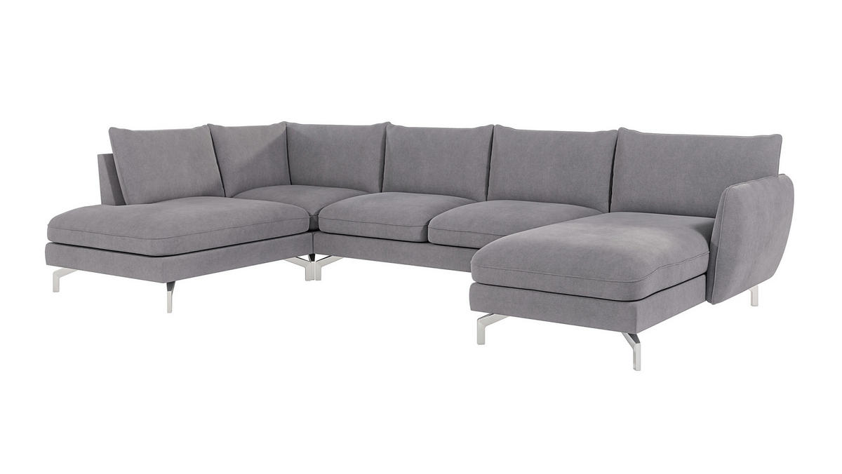 WOHNLANDSCHAFT Elou Grau Luxusmicrofaser - Chromfarben/Grau, Textil/Metall (336/87/200cm) - S-Style Möbel