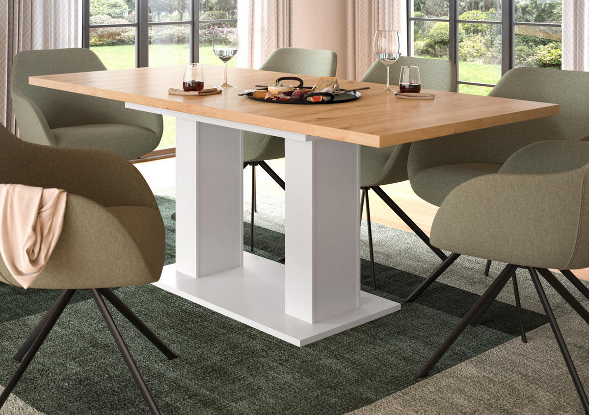 ESSTISCH weiß, Eiche Artisan, Küchentisch ausziehbar 150 - 190 cm - Weiß/Eiche Artisan, Holzwerkstoff/Metall (150/90/76cm) - Inn.Furn