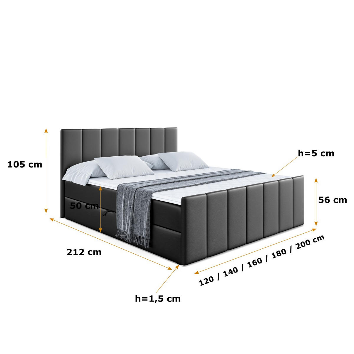 BOXBETT MOETI-Z - 120x200 cm - H4 - Schwarz Hochglanz - Schwarz Hochglanz, Holzwerkstoff (120/200cm) - ALTDECOR