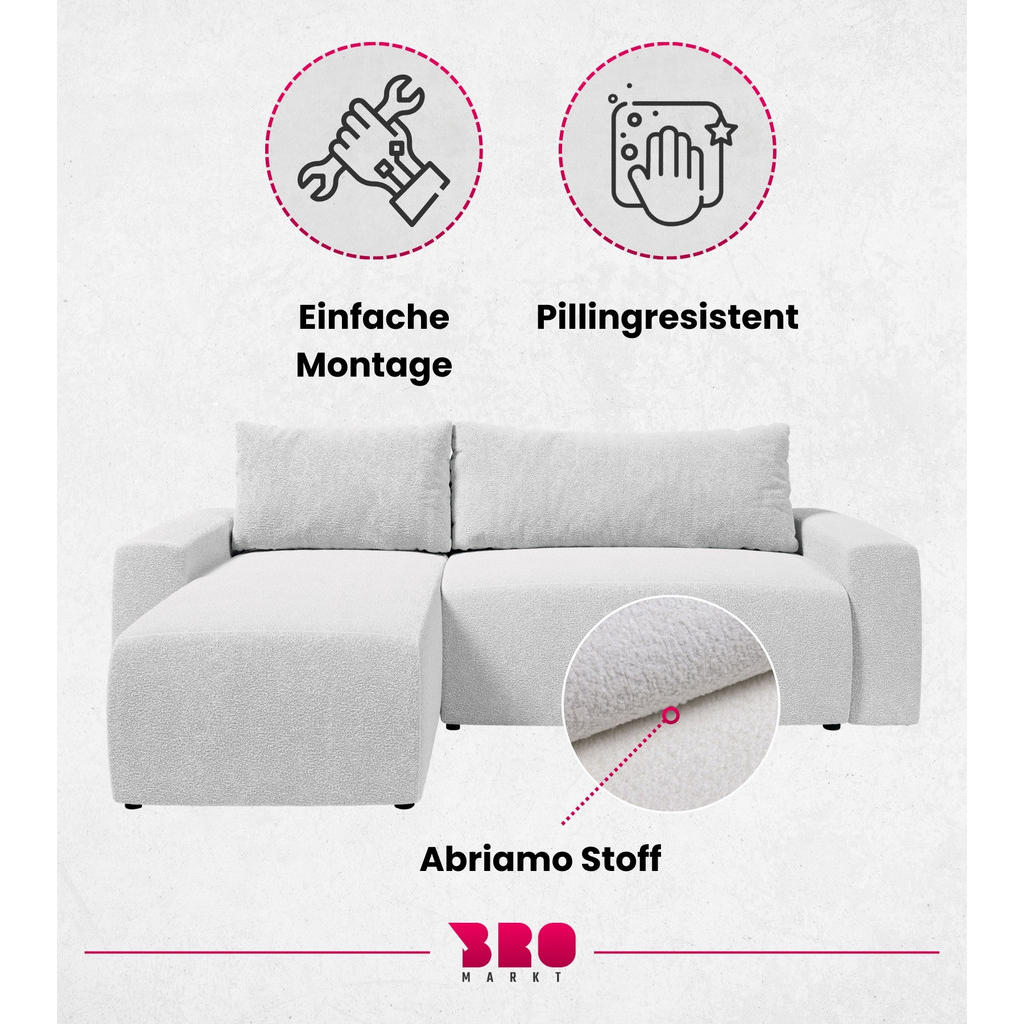 Thumbnail - Bromarkt Ecksofa, Silber, Textil, 3-Sitzer, Füllung: Federn, L-Form,L-Form, 240x145 cm, Wohnzimmer, Sofas & Couches, Woh...