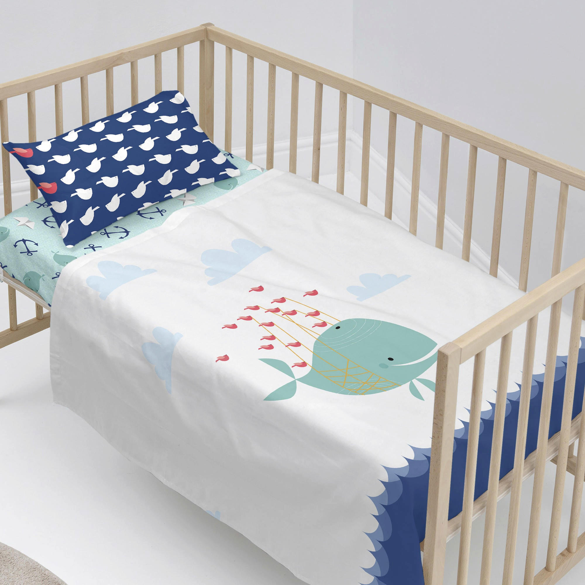 BETTWÄSCHE 2er-Set teiliges whale 100x130 cm (kinderbett) mehrfarbig - Multicolor, Textil (100/130cm) - Happy Friday