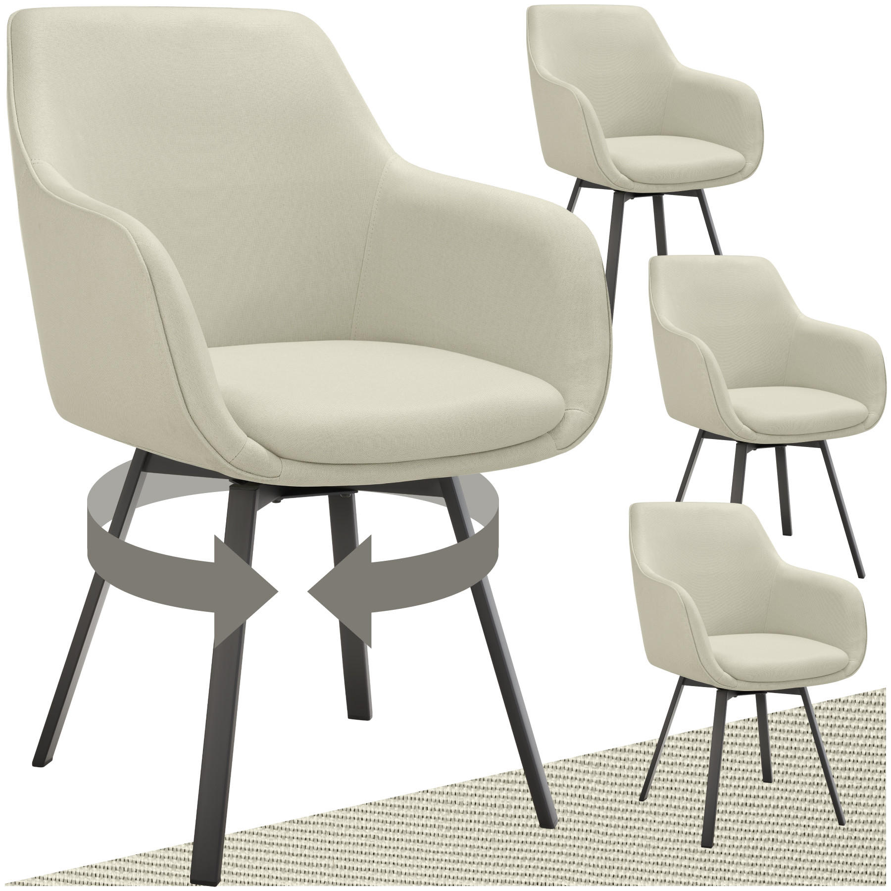 ARMLEHNSTUHL drehbarer 4er Set Alicon 57 x 59 x 88 cm greige - Greige, Textil (57/88/59cm) - tectake