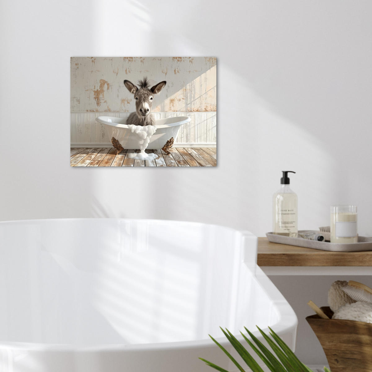 LEINWANDBILD Esel - Tiere - Badewanne - Schaumstoff 40x30 cm - Weiß, Textil (40/30cm) - MuchoWow