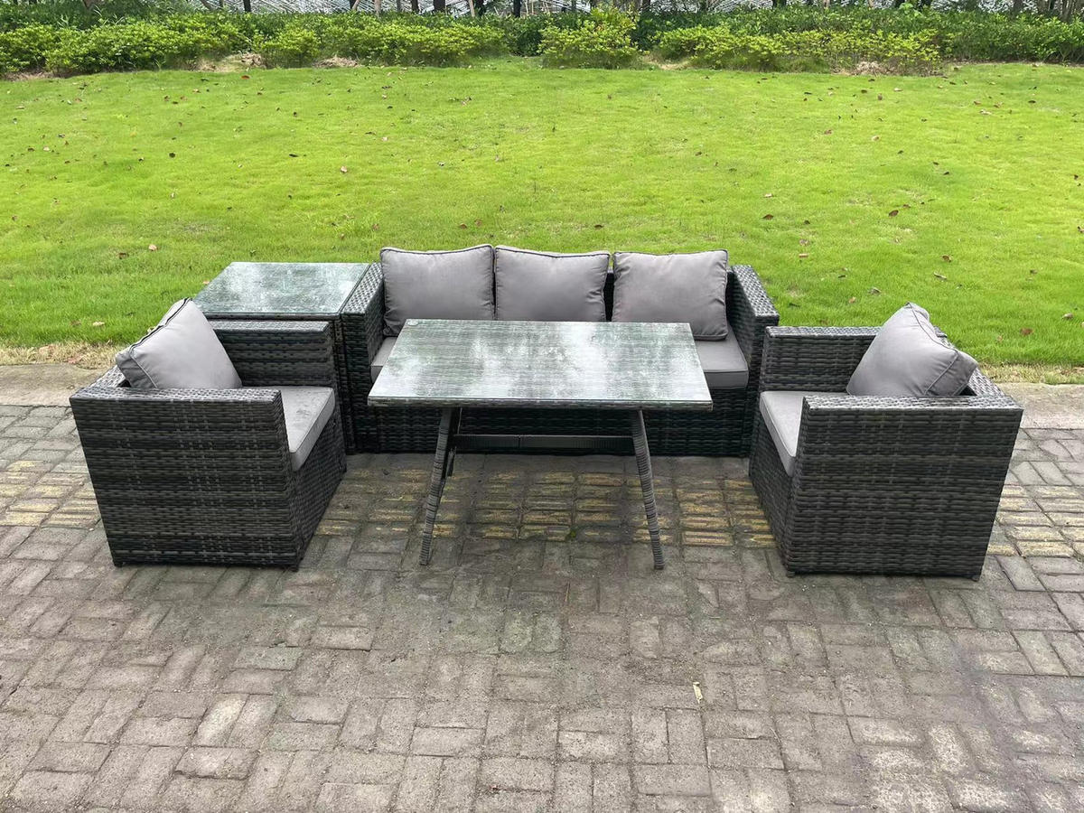 GARTENMÖBELSET mit Esstisch 5-Sitzer Grau - Dunkelgrau/Grau, Glas/Kunststoff - Fimous
