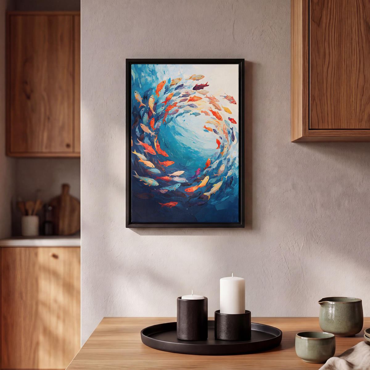 LEINWAND Bilder mit Rahmen - Meer - Fische - Bunt - Dynamisch - 20x30 - Hellblau, Textil (20/30cm) - MuchoWow