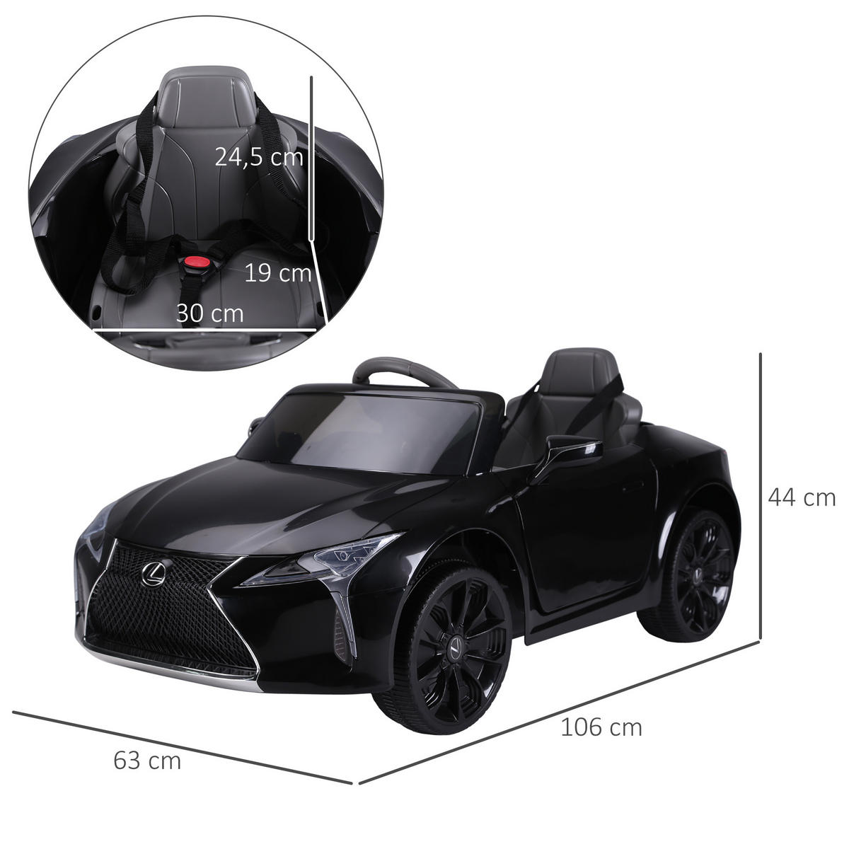 KINDERAUTO von Lexus Kinderfahrzeug Elektroauto mit MP3 Licht Musik Schwarz - Schwarz, Kunststoff (106/63/44cm) - HOMCOM