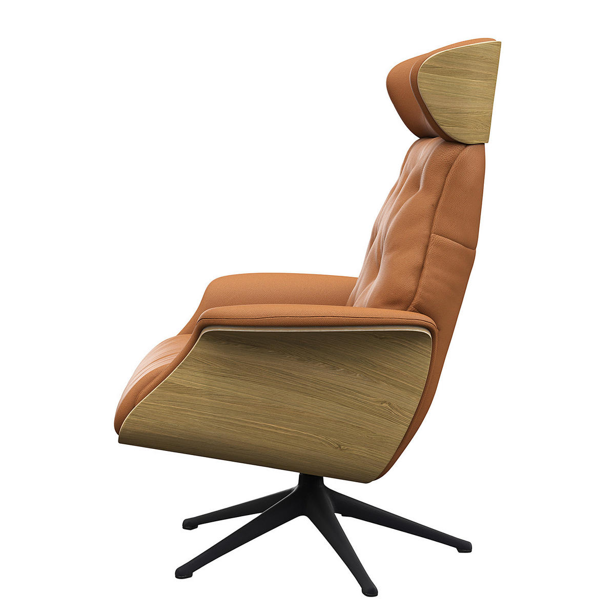 RELAXSESSEL - Echtleder - Cognac/Schwarz, Leder/Metall (83/118/83cm) - home24