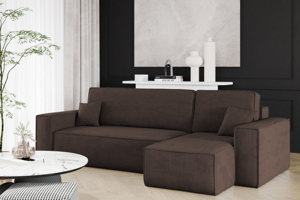 ECKSOFA Mit Schlaffunktion Und Bettkasten BEST Stoff Poso Dicker Cord Braun Rechts - Braun, Holz/Textil (244/142cm) - Kaiser Möbel