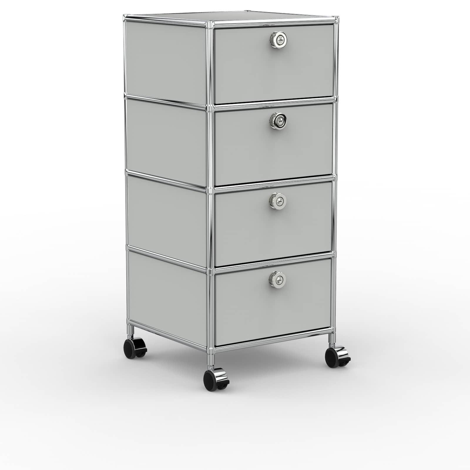 BÜRO-ROLLCONTAINER, Metall, 40 cm, 4 Schubladen, Lichtgrau - Chromfarben/Silberfarben, Metall (40/89.8/39.7cm) - Versee