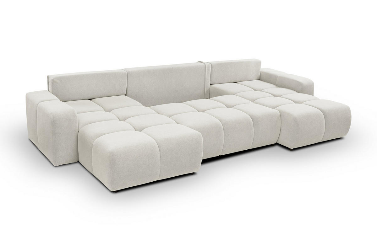 WOHNLANDSCHAFT DUCA U Creme Jersey mit Schlaffunktion - Creme, Holz (359/88/177cm) - MASSENO