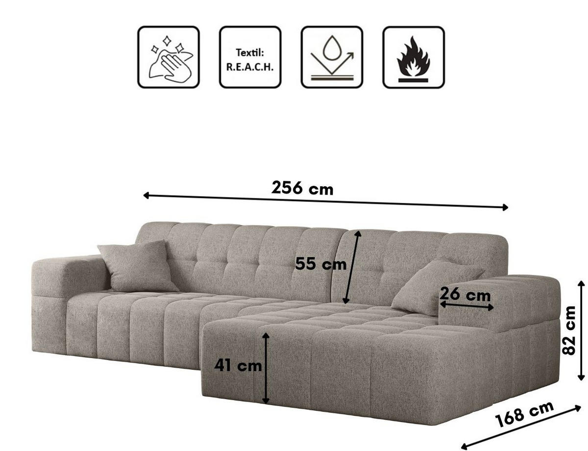 ECKSOFA L-Form NIMES Stoff Verita Warmbeige Rechts - Cappuccino, Holz (256/168cm) - Kaiser Möbel