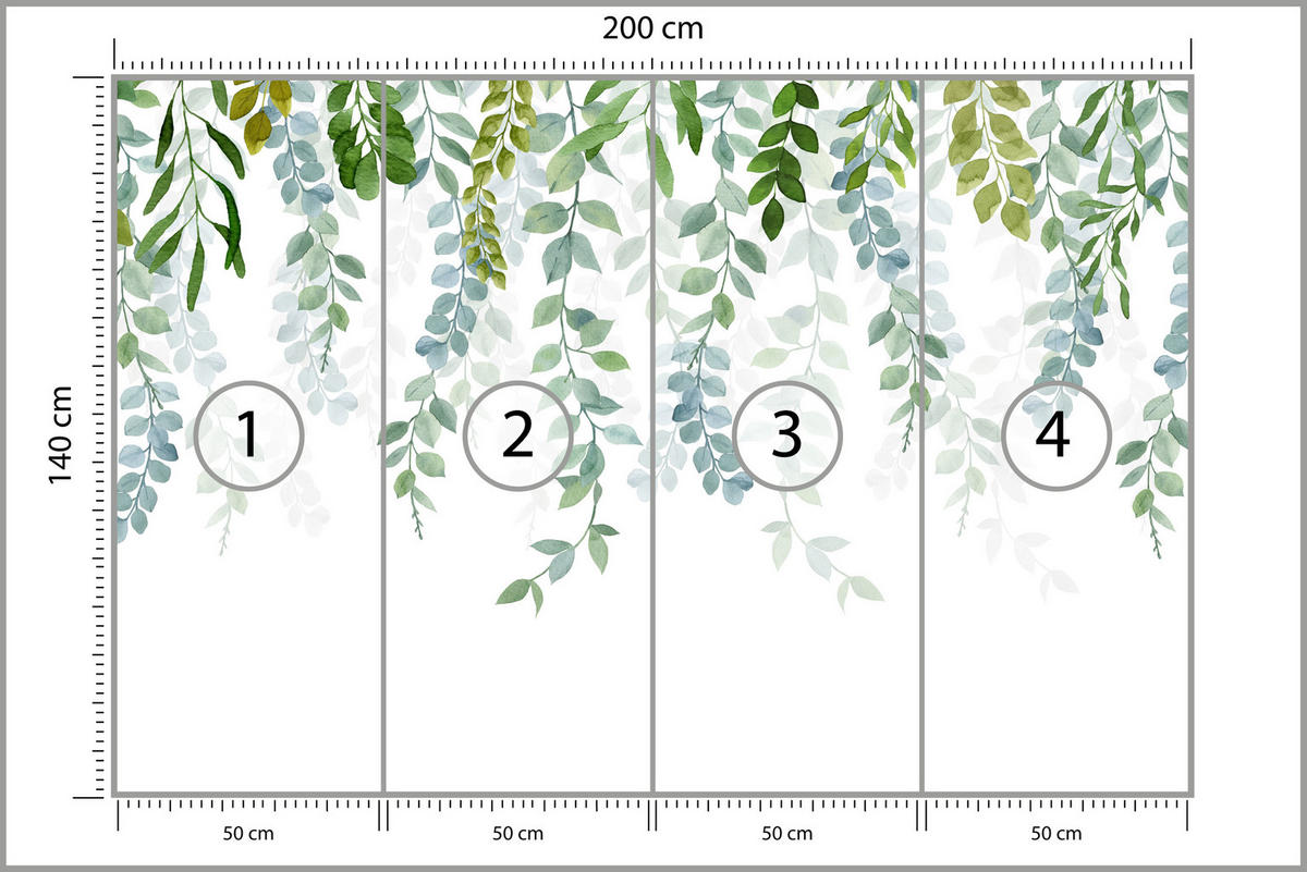 FOTOTAPETE für Schlafzimmer Zarte Ranken Blätter Kletterpflanzen Natur 200x140 - Weiß/Grün, Papier (200/140cm) - Muralo