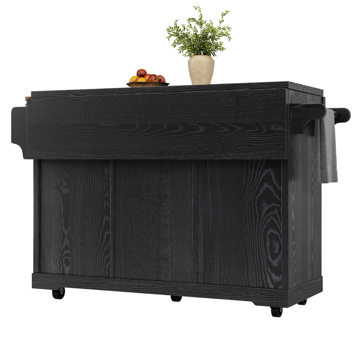 KÜCHENINSEL DE-41170 142,5/40-80/95 cm mit ausklappbaren Tischverlängerungen Schwarz - Schwarz, Holzwerkstoff (142.5/95/80cm) - ComfortXL