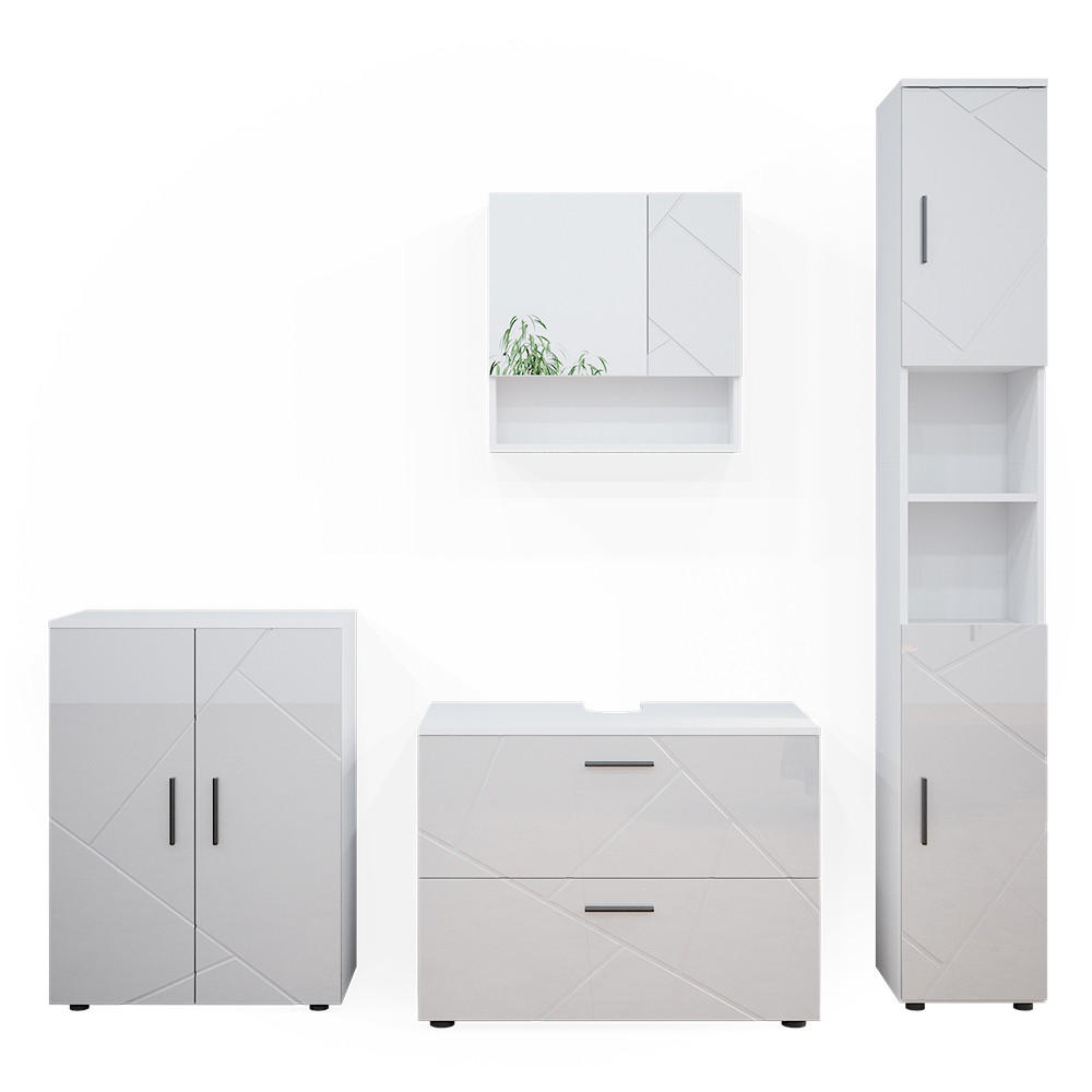 BADRUMSMÖBELSET Irma Vit högblank 4 delar, med lådskåp och midi-skåp Vit högglans 58/80/41 cm