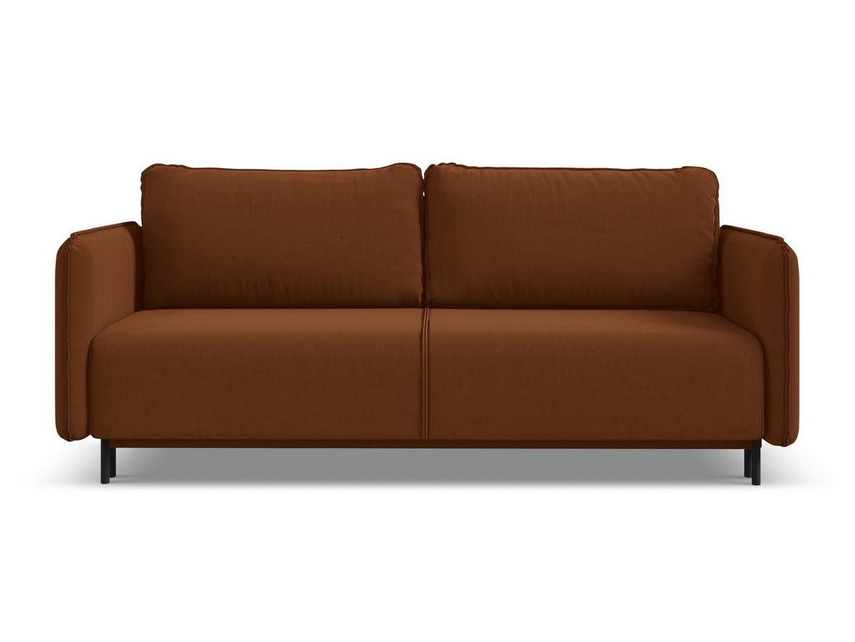 3-SITZER SOFA mit Schlaffunktion Samt Stoff Orange - Terracotta/Schwarz, Holz/Textil (226/90/92cm) - Makamii