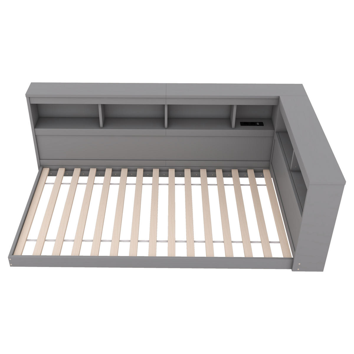 MULTIFUNKTIONSBETT 90/200 cm grau mit Steckdose und 2 USB-Anschlüssen - Grau, Holzwerkstoff (90/200cm) - OKWISH