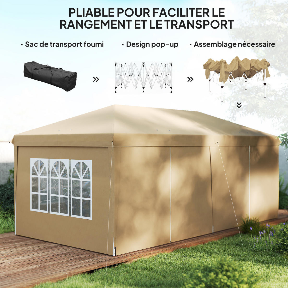 PAVILLON DE-14027 6/3 m, wasserdicht, 4 Seitenwände Khaki - Mokka, Textil (295/270/585cm) - ComfortXL