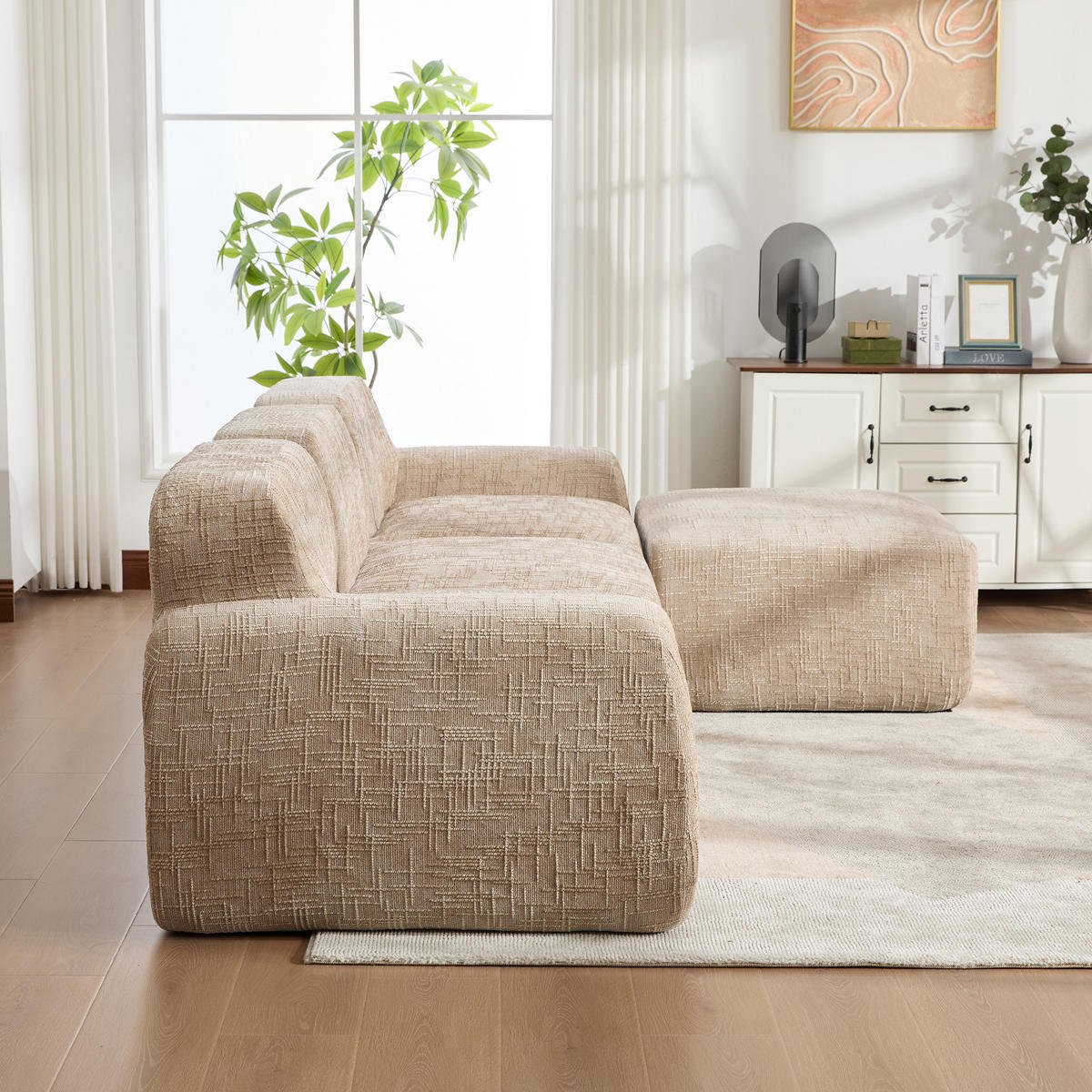 ECKSOFA Chenille Hellkhaki - Hellbraun, Textil (182.5/269.5cm) - WISHDOR